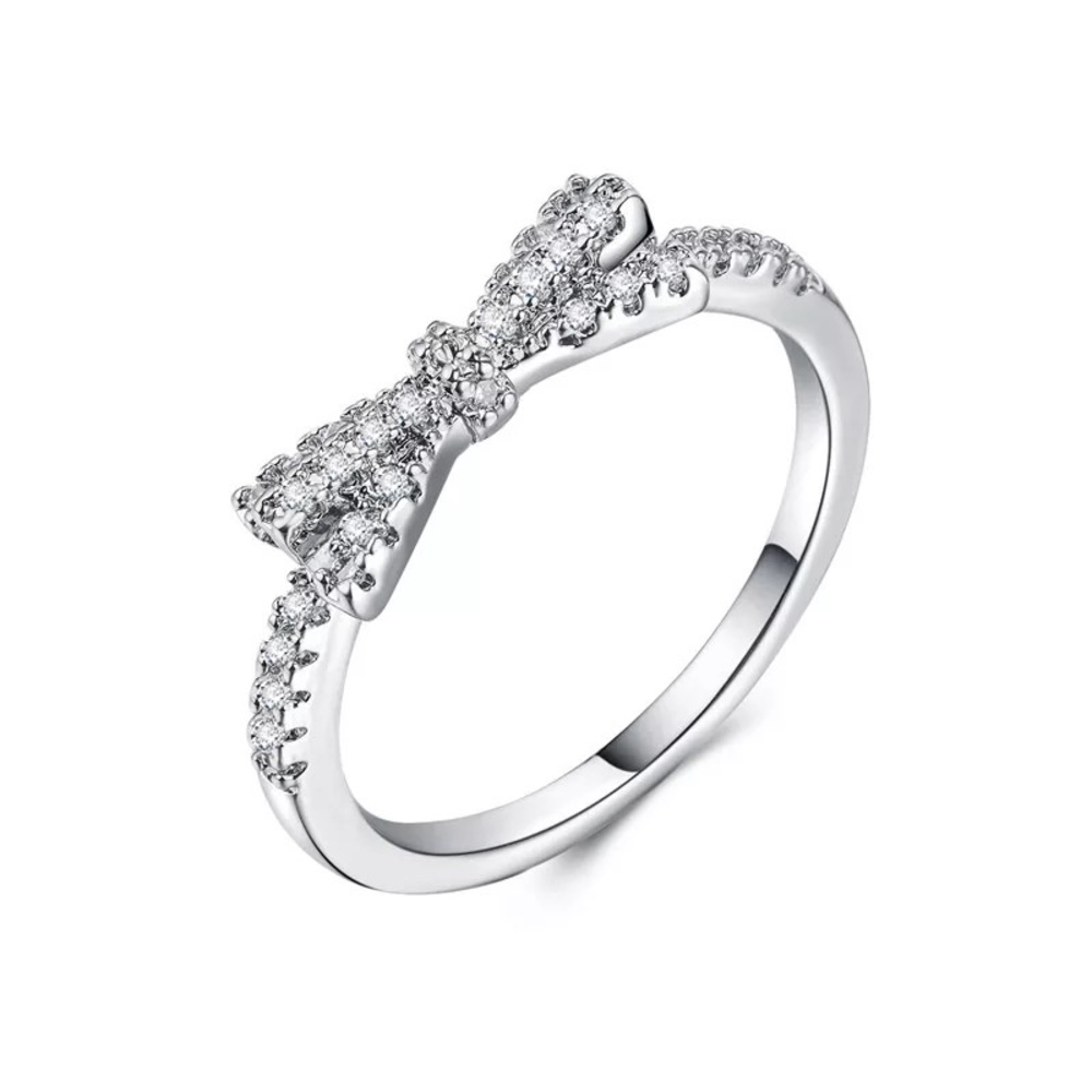 New 925 Silver Beautiful Bowknot Diamond Ring